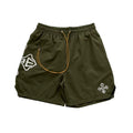 Rhude Cross Graphic Olive Green Nylon Shorts